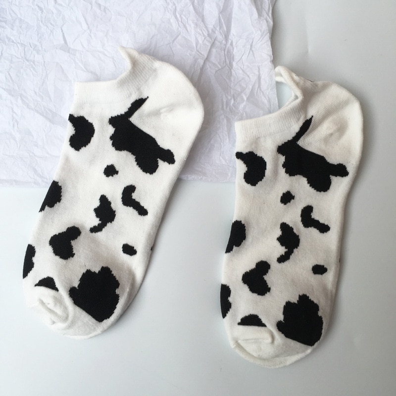 2 Pair Pack Cow Print Socks Woman Animal Cute Cartoon Black White Spots Cotton Casual Wholesale 3 - The Cow Print