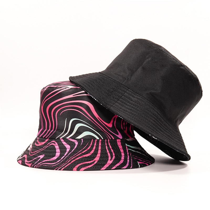 2021 New Summer Reversible Pink Cow Print Bucket Hats Men Women Striped Bob Outddor Street Casual 4 - The Cow Print