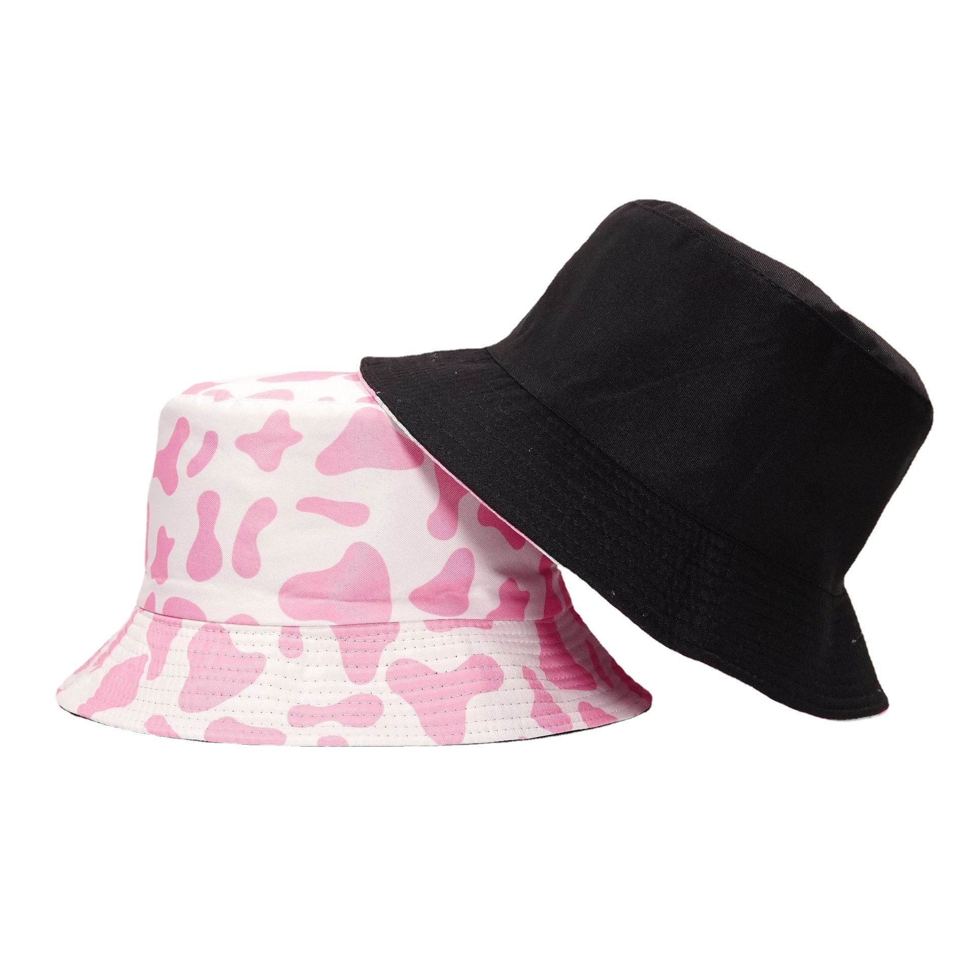 2021 New Summer Reversible Pink Cow Print Bucket Hats Men Women Striped Bob Outddor Street Casual 5 - The Cow Print