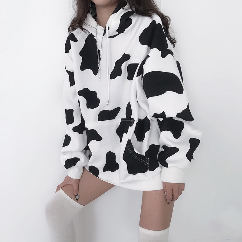 Cow Print Women Hoodies Autumn Winter Thick Female Hooded Oversized Sweatshirt Tops Fashion Casual Ladies Girls 4 - The Cow Print