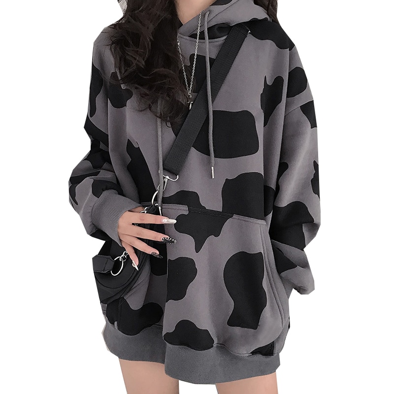 Cow Print Women Hoodies Autumn Winter Thick Female Hooded Oversized Sweatshirt Tops Fashion Casual Ladies Girls - The Cow Print