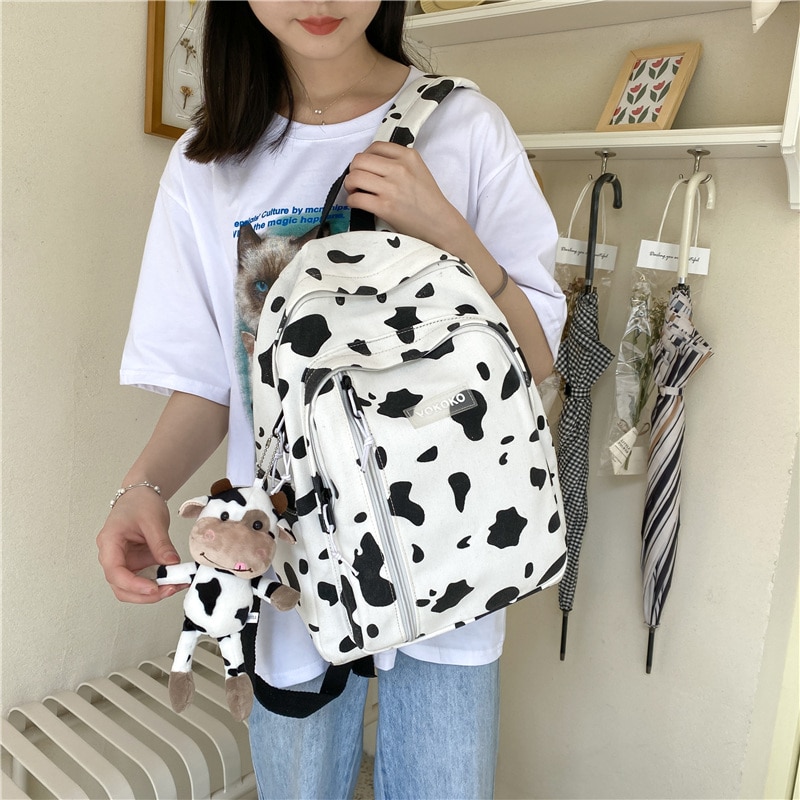 Fashion Kawaii Student Schoolbag Girls Laptop Backpack Women Cute Cow Print Mochila Travel Rucksack Cotton Leisure 1 - The Cow Print