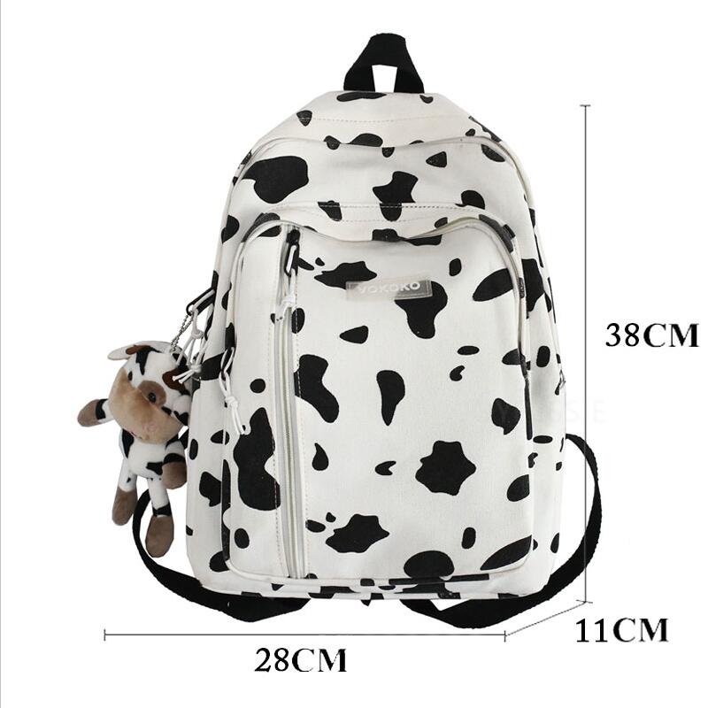 Fashion Kawaii Student Schoolbag Girls Laptop Backpack Women Cute Cow Print Mochila Travel Rucksack Cotton Leisure - The Cow Print