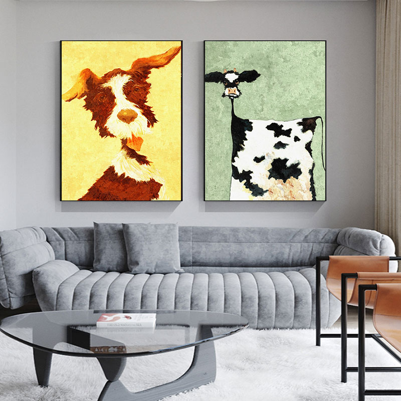 Modern Cartoon Dog Milk Cows Canvas Painting Wall Art Cute Animals Posters Prints for Kidroom Home 4 - The Cow Print