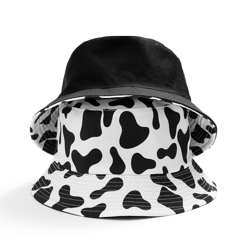 Summer Reversible Cow Print Bucket Hat Women Outdoor Travel Sun Hat Sun Protection Fisherman Cap Fashion - The Cow Print