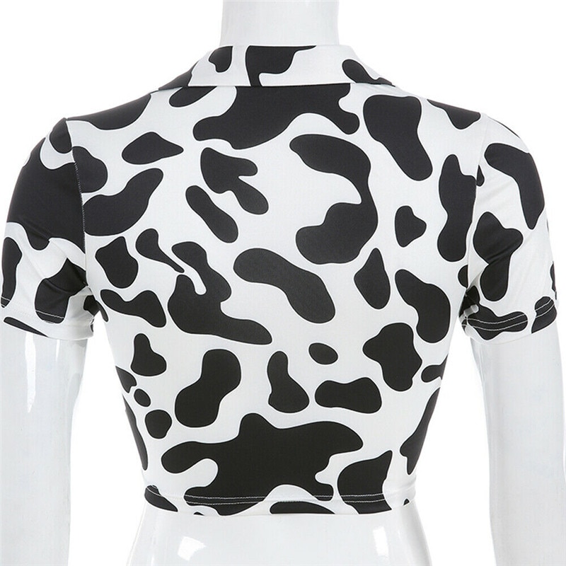 Women Tees New Fashion Sexy Black White Cow Print Ring Hollow Crop Tops Summer T Shirts 2 - The Cow Print