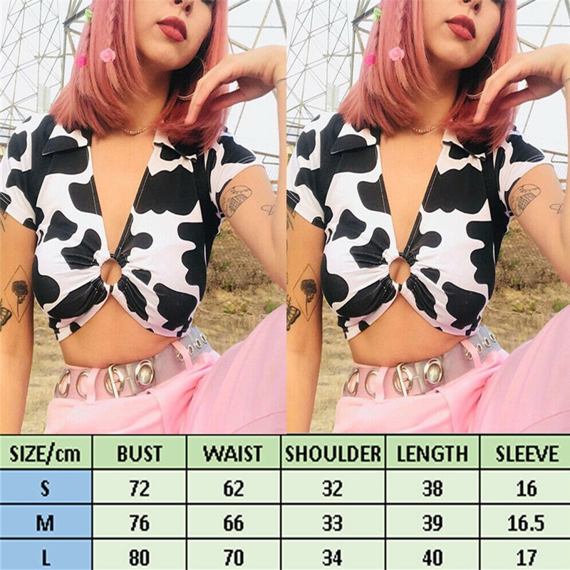 Women Tees New Fashion Sexy Black White Cow Print Ring Hollow Crop Tops Summer T Shirts 5 - The Cow Print