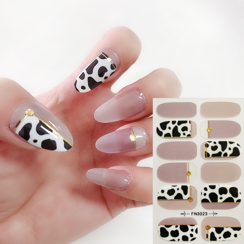 1Sheet 12tips Leopard High Quality Full Cover Nail Stickers Shiny Back Glue Waterproof Nail Decoration Manicure - The Cow Print