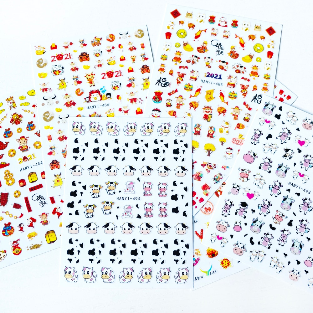 1pcs Cow Print 3D Nails Sticker Black White Mix Spots Animal New Year designer Nail Slider 4 - The Cow Print