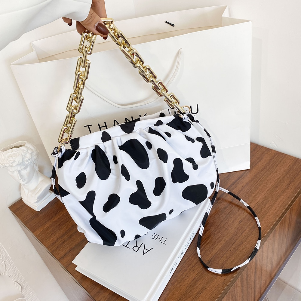 2020 Cow Print Crossbody Bags Women Cloud Bags Animal Zebra Pattern Thick Gold Chain Bag Female - The Cow Print