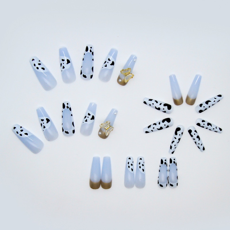 24 Pcs Cow Pattern 3D Butterfly Ballet Fake Nails Love Flame Design Press On Nail Tips 1 - The Cow Print
