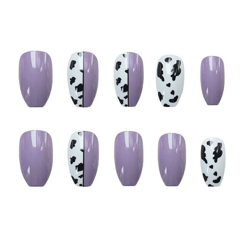 24pcs Ballet False nails Purple Leopard Print Wear Long Manicure Tips Press on False Nails Save - The Cow Print