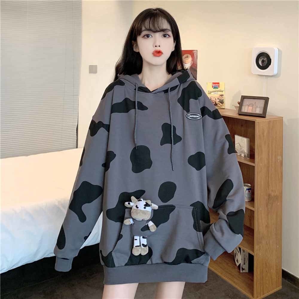Cow Print Female Hoodies Harajuku Pullover Tops Autumn Long Sleeve Women Hoodie Hooded Fashion Streetwear Lady 1 - The Cow Print