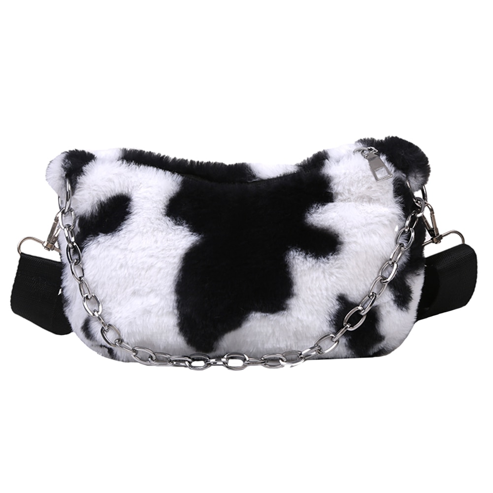 Cow Print Bags - Winter Shoulder Bags Soft Plush Handbag