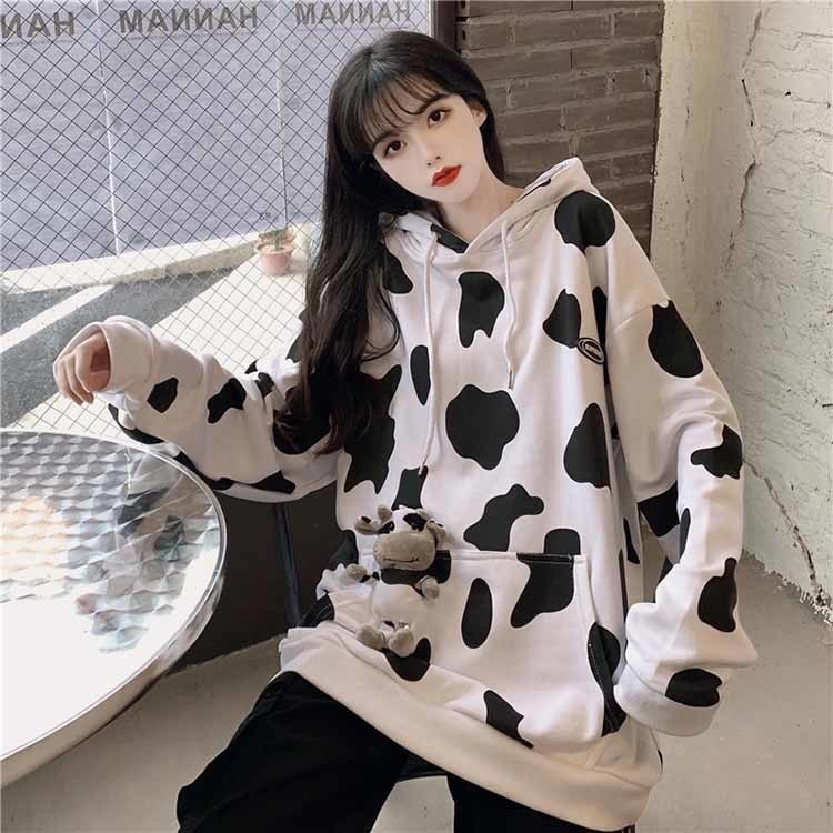 Cow Print Hoodies - Harajuku Pullover Tops Autumn Long Sleeve