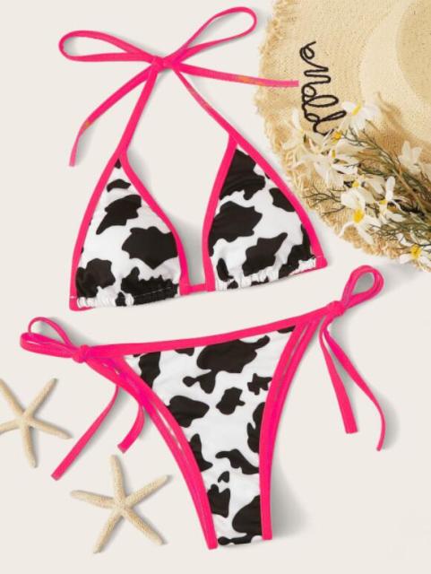 2021 Swimsuit Lacing up Bandage Female Swimwear Triangle Cow Print Beachwear Sexy Bikinis Set Women Bathers 6.jpg 640x640 6 - The Cow Print