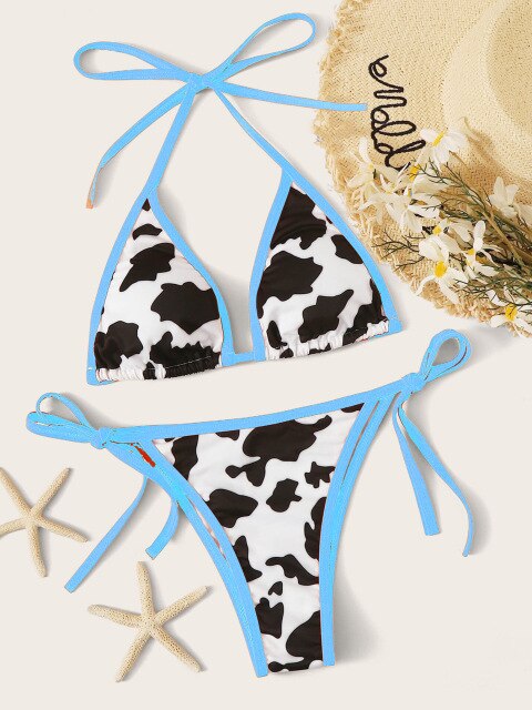 2021 Swimsuit Lacing up Bandage Female Swimwear Triangle Cow Print Beachwear Sexy Bikinis Set Women Bathers 8.jpg 640x640 8 - The Cow Print