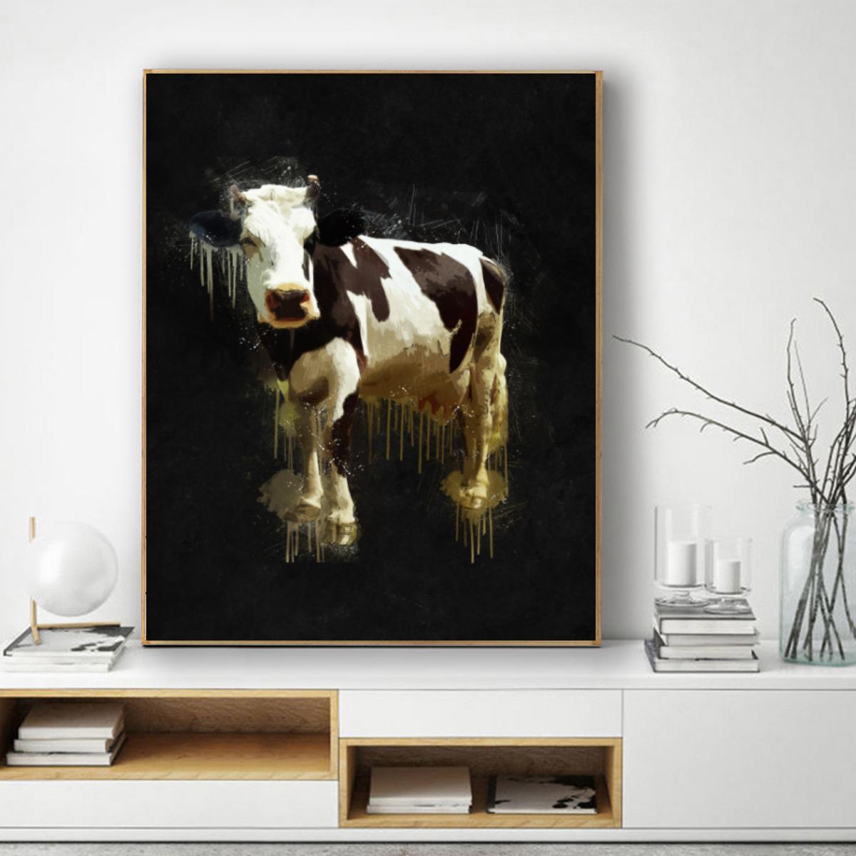 Cow Oil Painting Style Canvas Print CL1211 L Official COW PRINT Merch