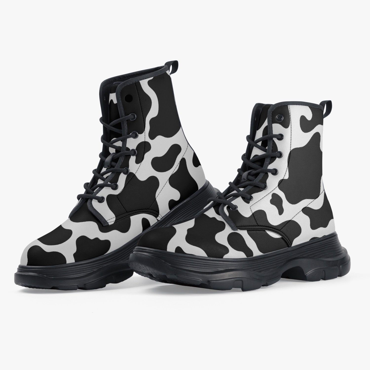 Cow Print Chunky Leather Boots CL1211 Men / US5/EU38 Official COW PRINT Merch