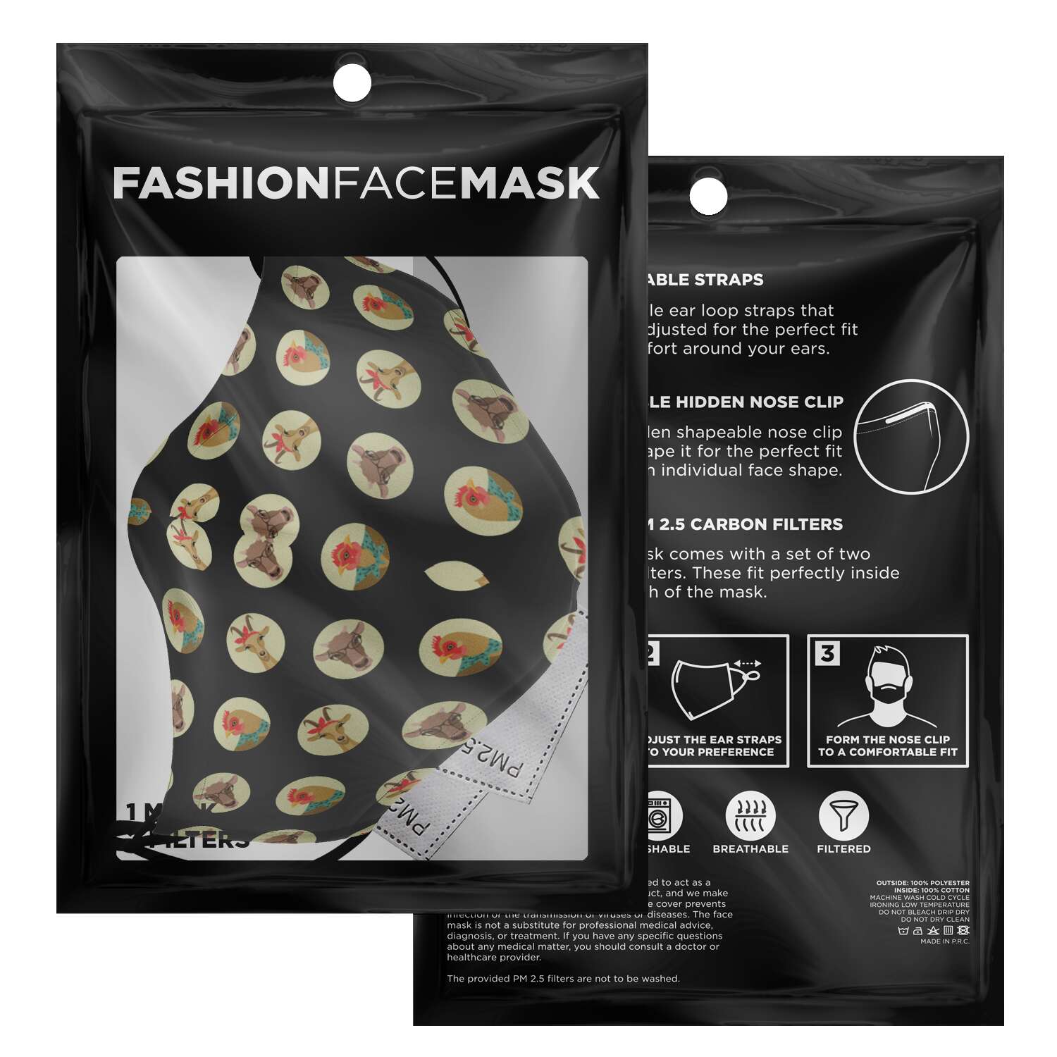 1pc - Adult Fashion Face Mask / +$12 - 30pcs - PM 2.5 Carbon Filters Official COW PRINT Merch