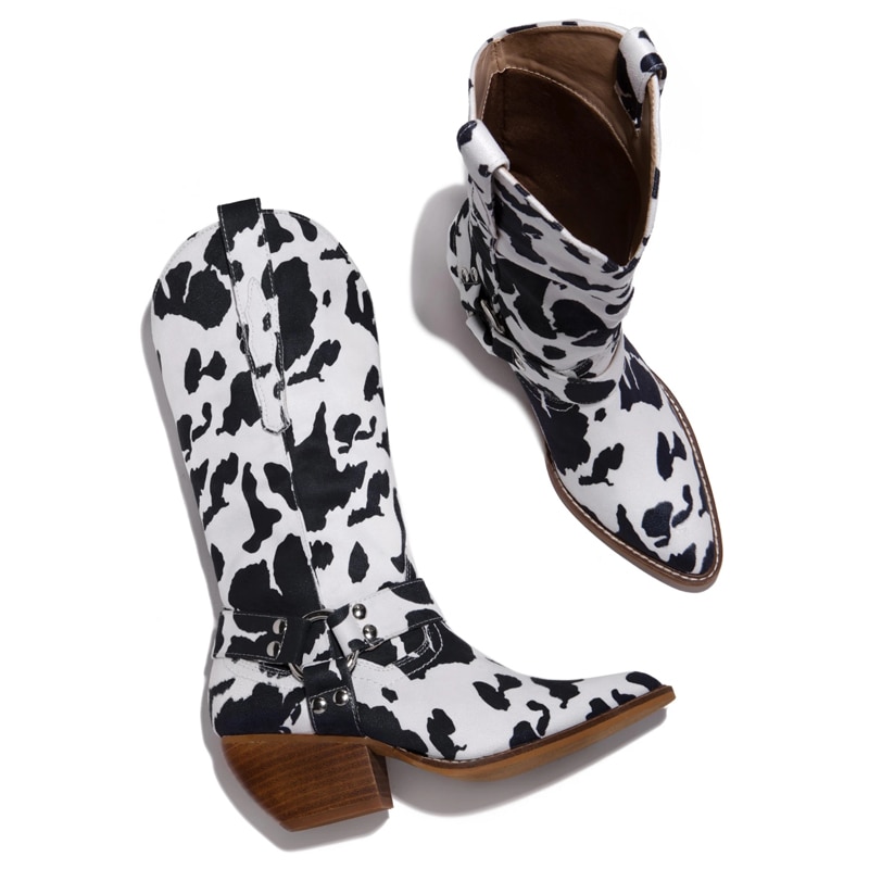 Cow Women Model Shoes Brown Cow Pattern Fall Fashion Ladies Mid Calf Boots Street Style Pointed 3 - The Cow Print