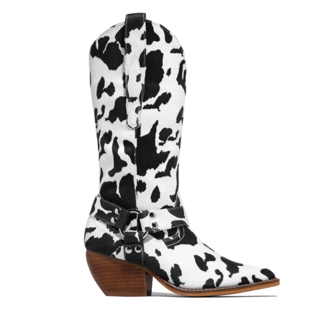 Cow Women Model Shoes Brown Cow Pattern Fall Fashion Ladies Mid Calf Boots Street Style - The Cow Print