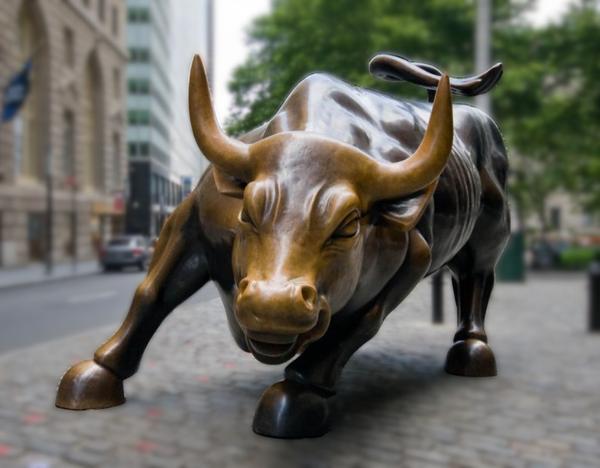 Real-life statue of the Charging Bull in New York