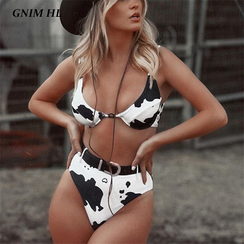 GNIM Sexy Cow Print Bikini Mujer 2020 High Waist Brazilian Swimsuit Women Two Piece Swim Bathing - The Cow Print
