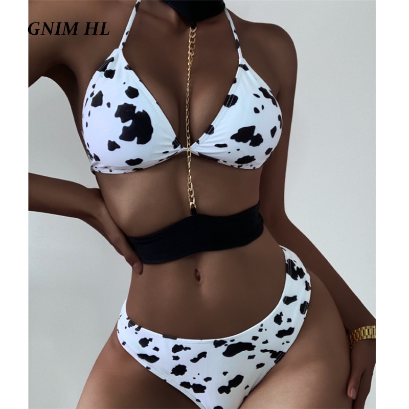 GNIM Sexy Cow Print Bikini Swimwear Women 2021 Summer Beachwear Women s Swimming Suit High Waist - The Cow Print