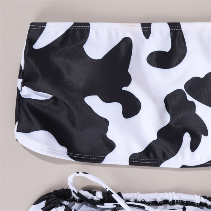 GNIM Three Pieces Bandeau Bikini Swimwear Women Push Up 2021 Sexy Beachwear Cover Up Women s 4 - The Cow Print