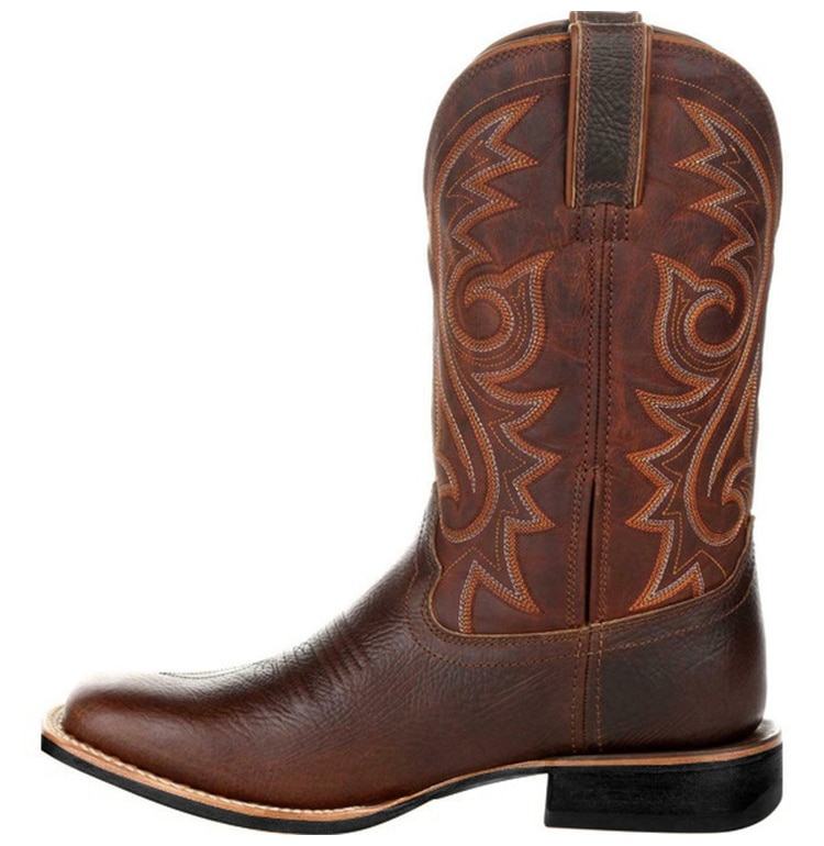 Left-side view of a Brown Western Cowboy Motorcycle Boot