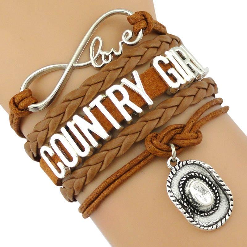 Country Boy Girl Cowboy Cowgirl Hat Boots Infinity Charm Bracelets Handmade Adjustable Jewelry Women Men Gift CL1211 B3939 Official COW PRINT Merch