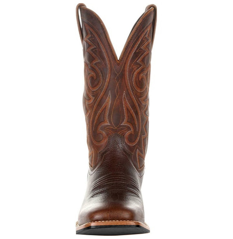 Front view of a Brown Western Cowboy Motorcycle Boot