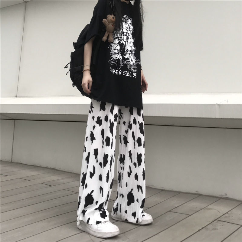 MINGLIUSILI Cow Print Wide Leg Pant 2021 Korean Fashion Trousers Women High Waist Streetwear Loose Casual 1 - The Cow Print