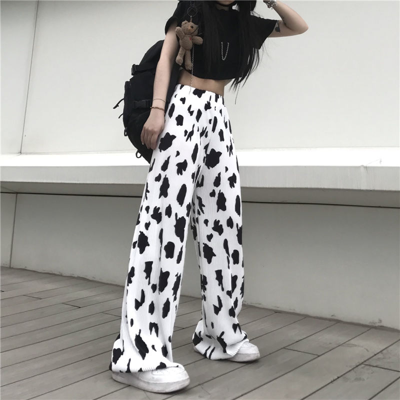 MINGLIUSILI Cow Print Wide Leg Pant 2021 Korean Fashion Trousers Women High Waist Streetwear Loose Casual 2 - The Cow Print