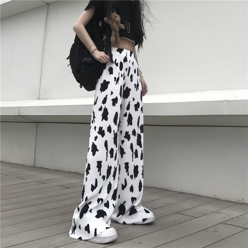 MINGLIUSILI Cow Print Wide Leg Pant 2021 Korean Fashion Trousers Women High Waist Streetwear Loose Casual - The Cow Print