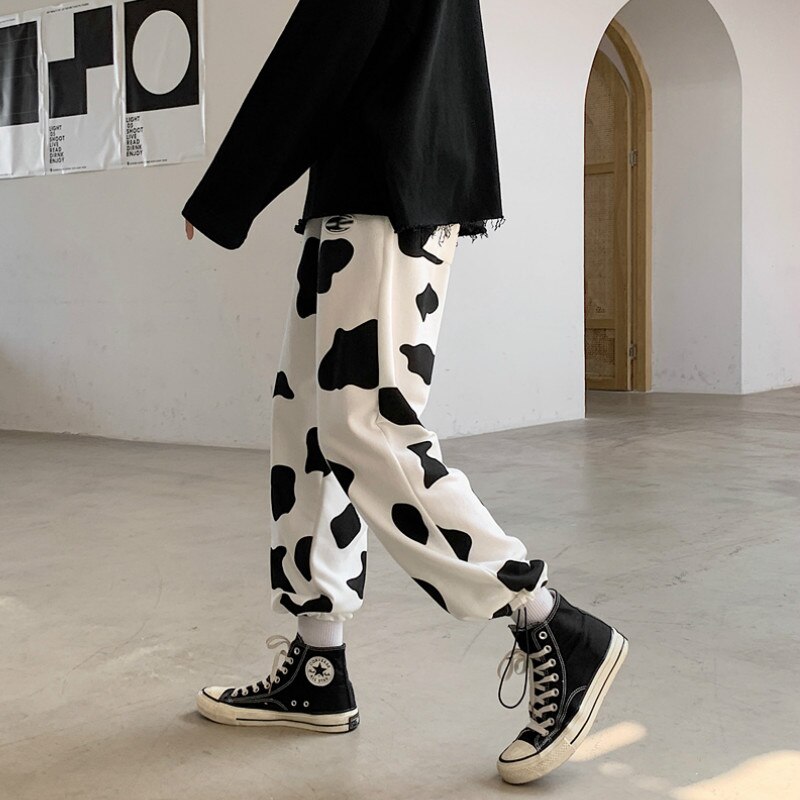 Men Pants Cow Print Drawstring Oversize Mens Sweatpants Outwear Causal All match Ins Chic Cargo Pants 2 - The Cow Print