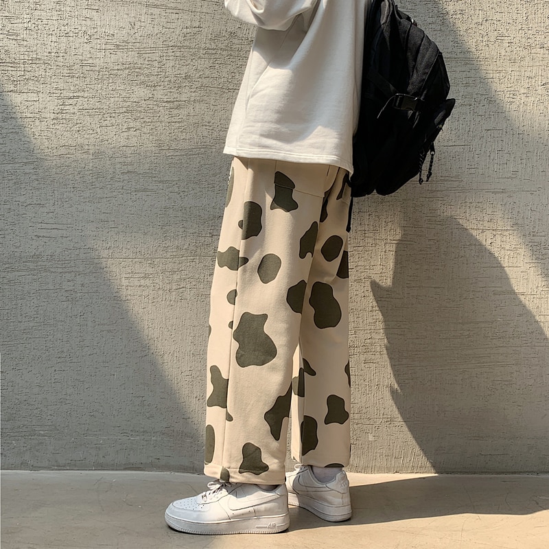 Men Pants Cow Print Drawstring Oversize Mens Sweatpants Outwear Causal All match Ins Chic Cargo Pants - The Cow Print