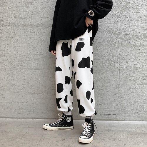 Men Pants Cow Print Drawstring Oversize Mens Sweatpants Outwear Causal All match Ins Chic Cargo - The Cow Print
