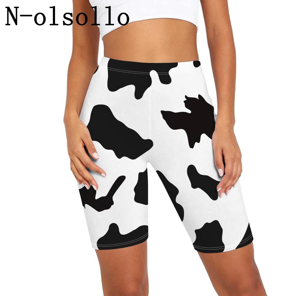 N olsollo Digital Cow Pattern Print Womens Skiny Leggings Five Point Short Sporting Jogger Jeggings Elastic - The Cow Print