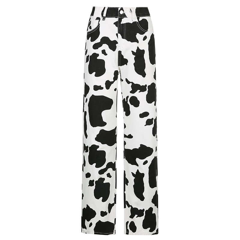 Rapcopter Cow Print Jeans Baggy Straight Cargo Trouser y2k Fashion Denim Pants Retro Joggers Women 2021 3 - The Cow Print