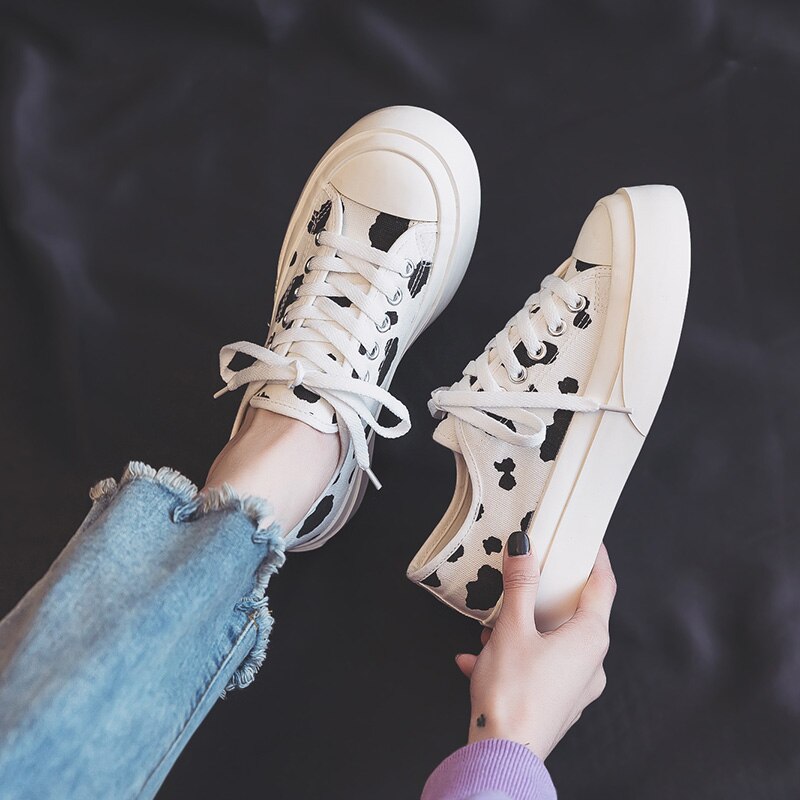 Spring 2021 New Cow Thick Soled Canvas Shoes Women s Versatile Ulzaang Gumshoes Girl Casual White 1 - The Cow Print