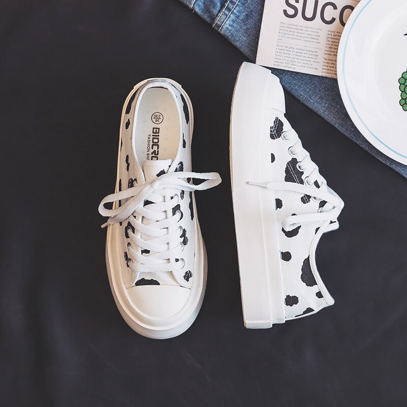 Spring 2021 New Cow Thick Soled Canvas Shoes Women s Versatile Ulzaang Gumshoes Girl Casual White 2 - The Cow Print