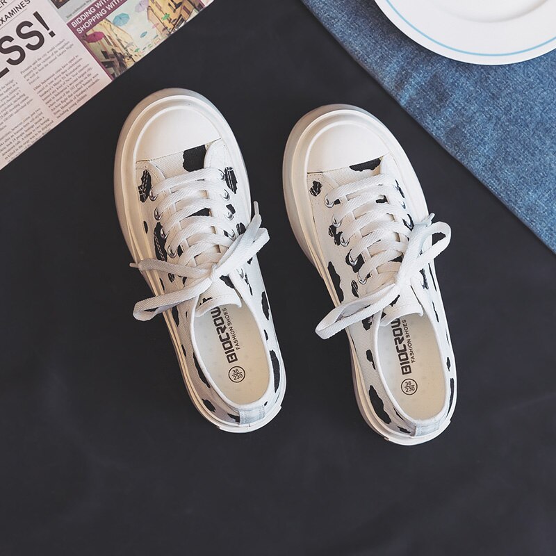 Spring 2021 New Cow Thick Soled Canvas Shoes Women s Versatile Ulzaang Gumshoes Girl Casual White 3 - The Cow Print