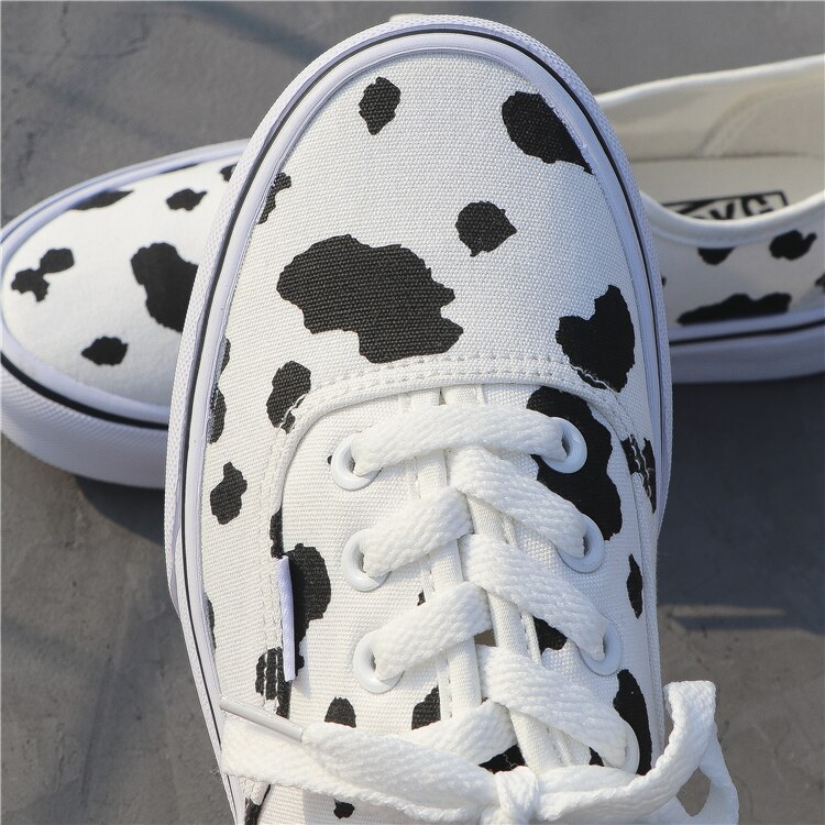 Women Canvas Sneakers Cow Print Patchwork White Shoes Brand Lovely Girls Thick Heel Sneakers Designer Low 5 - The Cow Print
