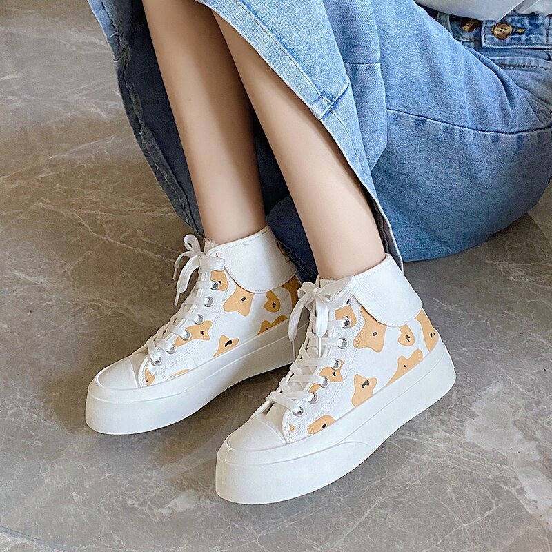 Women Platform Sports Boots Winter New Fashion Cow Print Canvas Shoes Female High Top Warm Casual 1 - The Cow Print