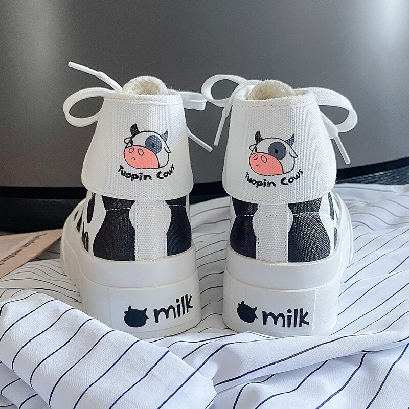 Women Platform Sports Boots Winter New Fashion Cow Print Canvas Shoes Female High Top Warm Casual 4 - The Cow Print