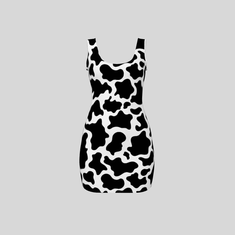 All-over print oversized sleeveless dress CL1211 L / White Official COW PRINT Merch