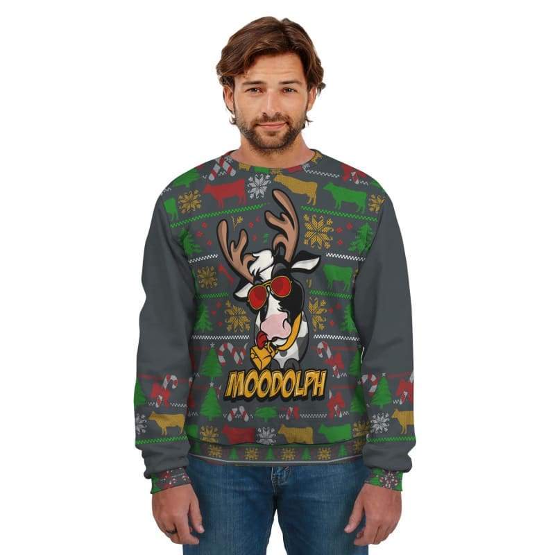 Moodolph Ugly Christmas Cow Sweatshirt CL1211 XS Official COW PRINT Merch