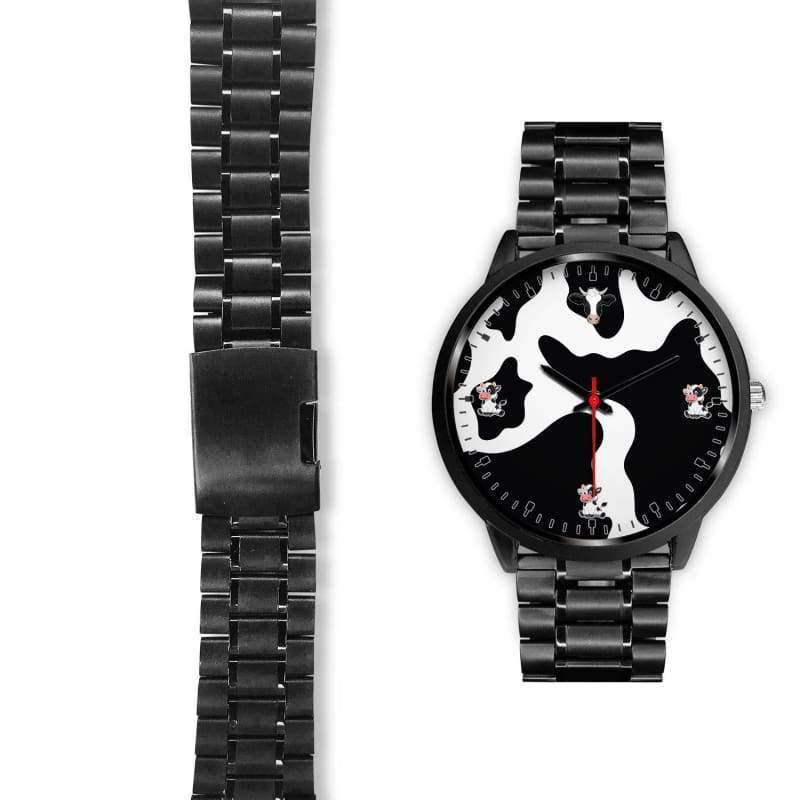 Mens 40mm / Black Leather Official COW PRINT Merch